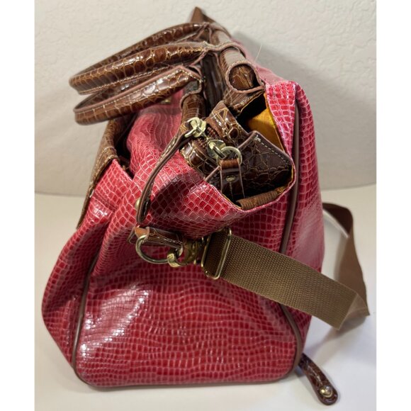 Samantha Brown Maroon Crocodile Embossed Weekender Carry On Dowel Travel Bag - Picture 2 of 11